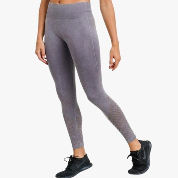 (NWT) High Waisted Mineral Wash Leggings with Mesh Detail - Picture 3 of 5